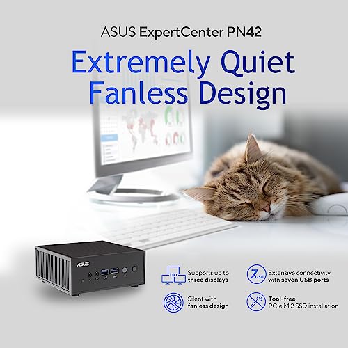 ASUS ExpertCenter PN42 Fanless Mini PC Barebone with Intel 12th gen Quad Core N100, Dual 4K Support, Dual LAN, 7 x USB, COM Port, WiFi 6E, Bluetooth, VESA Mount