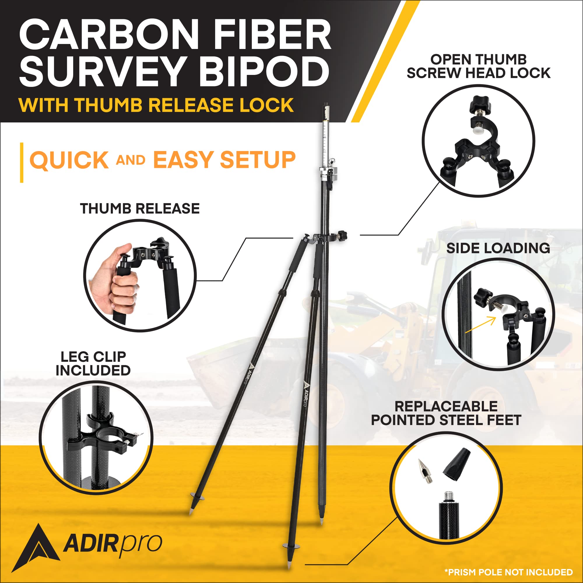 AdirPro 8.5-Foot Carbon Fiber Prism Pole with Adjustable Tip, & AdirPro Prism Pole Bipod Bundle
