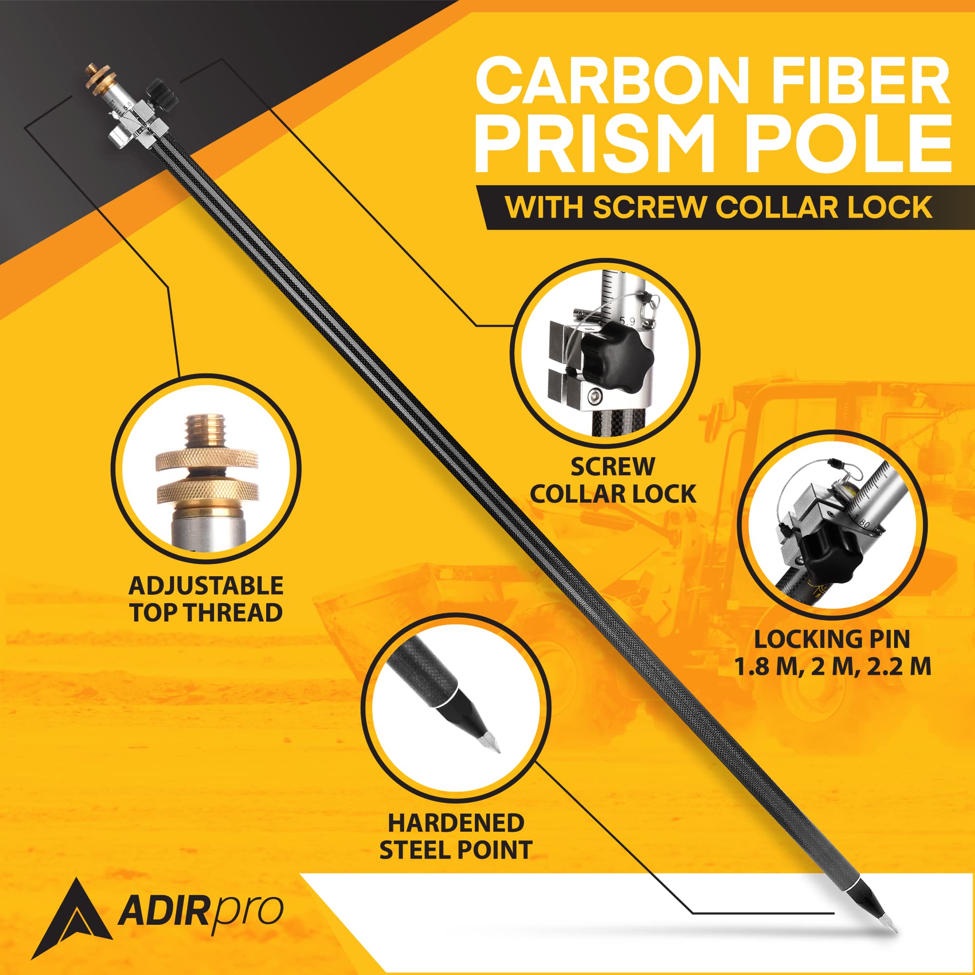 AdirPro 8.5-Foot Carbon Fiber Prism Pole with Adjustable Tip, & AdirPro Prism Pole Bipod Bundle