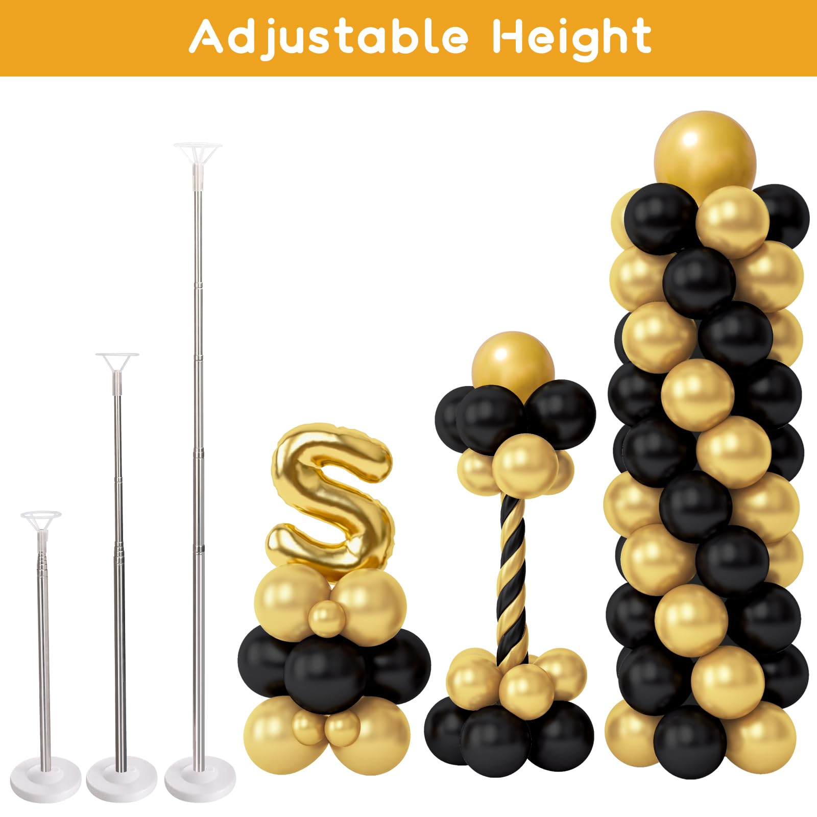 RUBFAC Balloon Column Stand Kit, Set of 2, 6.6ft Height Adjustable Balloon Column Kit, Metal Telescopic Pillar Balloon Stand, Birthday Party, Graduation, Wedding Christmas Decorations