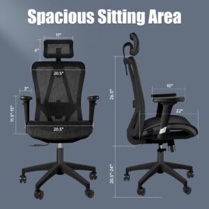 TICONN Big & Tall Ergonomic Office Chair, Home Office Desk Chairs with Wheels, Adjustable Headrest, 3D Adjustable Arm Rest, Lumbar Support (Black)