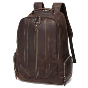 hespary full grain leather travel laptop backpack for man 17.3 inch business carry on casual daypack
