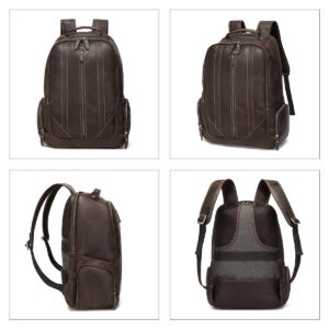 Hespary Full Grain Leather Travel Laptop Backpack For Man 17.3 inch Business Carry On Casual Daypack