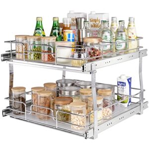 vevor 2 tier 20"x20.1"x15" pull out cabinet organizer, heavy duty slide out pantry shelves, chrome-plated steel roll out drawer, sliding drawer storage for inside kitchen cabinet, bathroom, under sink