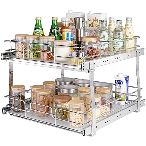 VEVOR 2 Tier 20"x20.1"x15" Pull Out Cabinet Organizer, Heavy Duty Slide Out Pantry Shelves, Chrome-Plated Steel Roll Out Drawer, Sliding Drawer Storage for Inside Kitchen Cabinet, Bathroom, Under Sink