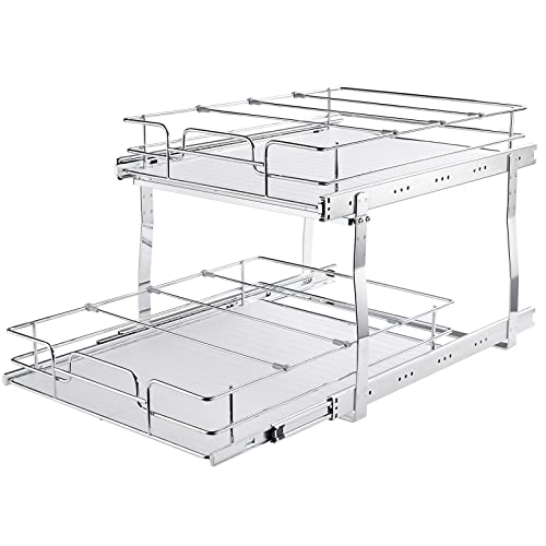 VEVOR 2 Tier 20"x20.1"x15" Pull Out Cabinet Organizer, Heavy Duty Slide Out Pantry Shelves, Chrome-Plated Steel Roll Out Drawer, Sliding Drawer Storage for Inside Kitchen Cabinet, Bathroom, Under Sink