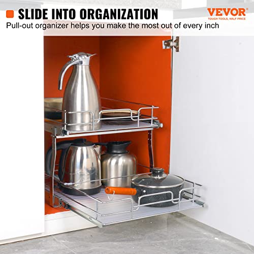 VEVOR 2 Tier 20"x20.1"x15" Pull Out Cabinet Organizer, Heavy Duty Slide Out Pantry Shelves, Chrome-Plated Steel Roll Out Drawer, Sliding Drawer Storage for Inside Kitchen Cabinet, Bathroom, Under Sink