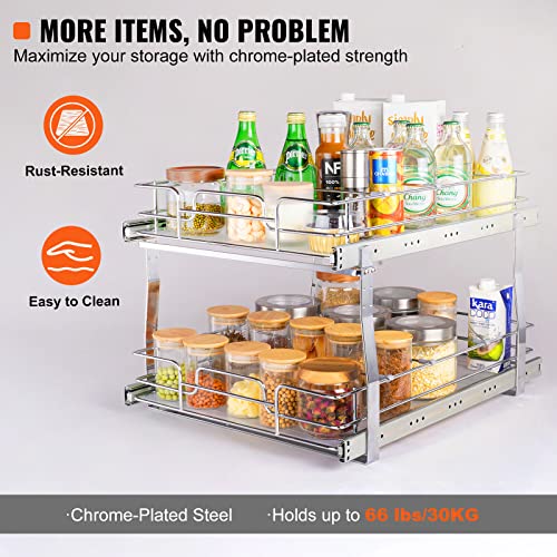 VEVOR 2 Tier 20"x20.1"x15" Pull Out Cabinet Organizer, Heavy Duty Slide Out Pantry Shelves, Chrome-Plated Steel Roll Out Drawer, Sliding Drawer Storage for Inside Kitchen Cabinet, Bathroom, Under Sink