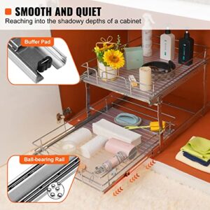 VEVOR 2 Tier 20"x20.1"x15" Pull Out Cabinet Organizer, Heavy Duty Slide Out Pantry Shelves, Chrome-Plated Steel Roll Out Drawer, Sliding Drawer Storage for Inside Kitchen Cabinet, Bathroom, Under Sink