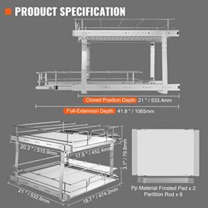 VEVOR 2 Tier 20"x20.1"x15" Pull Out Cabinet Organizer, Heavy Duty Slide Out Pantry Shelves, Chrome-Plated Steel Roll Out Drawer, Sliding Drawer Storage for Inside Kitchen Cabinet, Bathroom, Under Sink