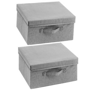 augfox 2pcs fabric storage bins with lid - collapsible storage bins with lids, sturdy closet storage bins, multipurpose lidded storage bins for room storage (grey, 14.2" l x 12.6" w x 6.3" h)