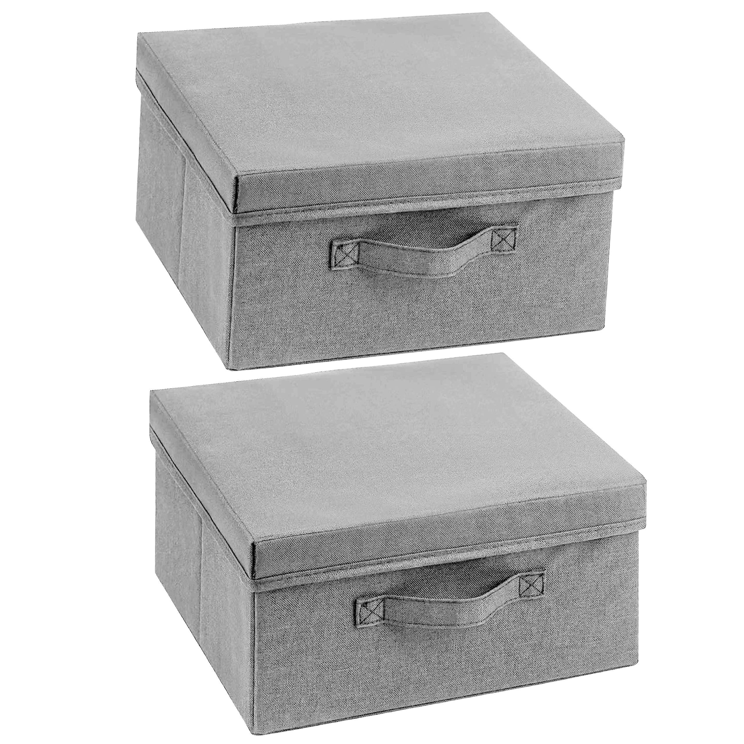 Augfox 2Pcs Fabric Storage Bins with LId - Collapsible Storage Bins with Lids, Sturdy Closet Storage Bins, Multipurpose Lidded Storage Bins for Room Storage (Grey, 14.2" L x 12.6" W x 6.3" H)