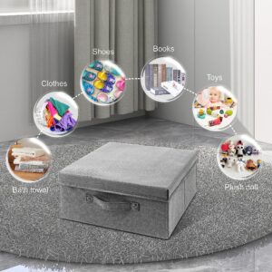 Augfox 2Pcs Fabric Storage Bins with LId - Collapsible Storage Bins with Lids, Sturdy Closet Storage Bins, Multipurpose Lidded Storage Bins for Room Storage (Grey, 14.2" L x 12.6" W x 6.3" H)