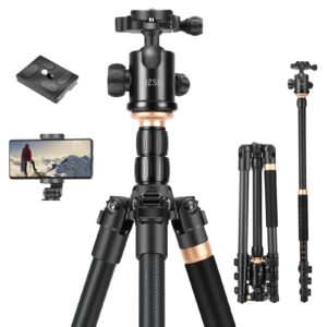 carbon fiber lightweight camera tripod,combination 66" camera tripod stand,68" monopod,with 360° ball head,2 qr plates and phone holder,heavy duty for cell phone dslr canon nikon, max load 26lbs