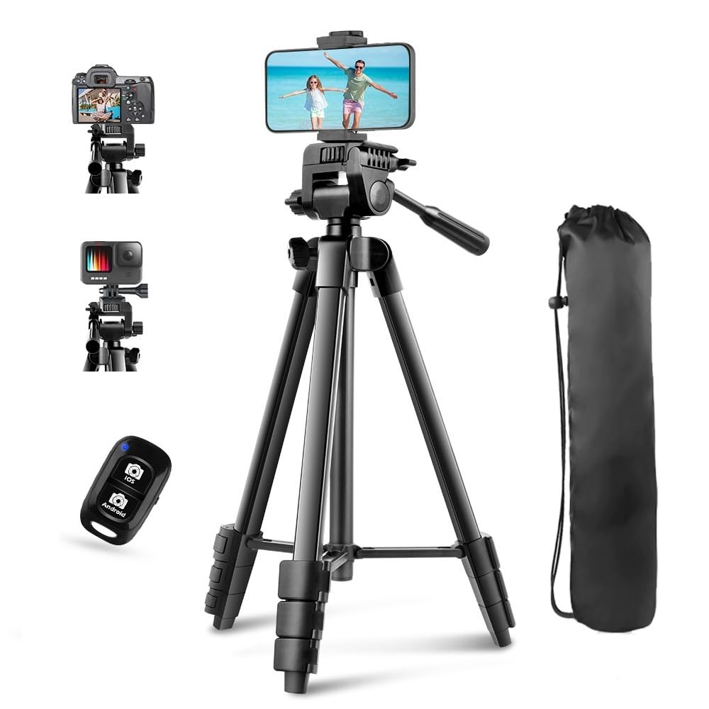 UBeesize 54'' Camera Tripod, Phone Tripod for iPhone with Bag, Travel Tripod Stand with Remote Compatible with iPhone 15/14/13/12/11， Android Phones, Cameras, DSLR and Gopro