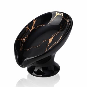 whjy ceramic self draining soap dish for bar, small leaf shaped soap dish, black marble soap dish for bathroom shower soap holder tray for kitchen