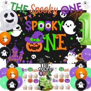halloween 1st birthday party decorations the spooky one backdrop banner cake topper ghost balloon for boys or girls first birthday party supplies