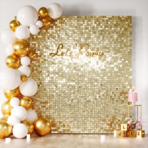 cokaobe light gold shimmer wall backdrop, 30 pcs square sequin shimmer backdrop panel, sequin backdrops for birthday, anniversary, wedding, graduation & bachelorette party decoration