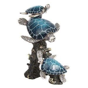 Corner Merchant Sea Turtle Statue Triple Turtles Swimming on a Coral Reef Base Ocean Decor Tabletop Collection Beach Decorations for Home