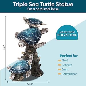 Corner Merchant Sea Turtle Statue Triple Turtles Swimming on a Coral Reef Base Ocean Decor Tabletop Collection Beach Decorations for Home