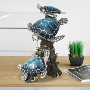 Corner Merchant Sea Turtle Statue Triple Turtles Swimming on a Coral Reef Base Ocean Decor Tabletop Collection Beach Decorations for Home