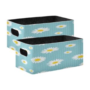 kigai felt storage bin collapsible daisy flowers polka dots storage basket with handles rectangle home decorative foldable storage box - 2pcs