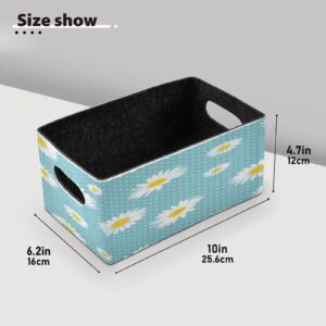 Kigai Felt Storage Bin Collapsible Daisy Flowers Polka Dots Storage Basket with Handles Rectangle Home Decorative Foldable Storage Box - 2PCS