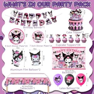 Birthday Party Supplies, 102 Pcs Party Decorations Includes Backdrop, Cake Topper, Happy Birthday Banner, Balloons, 7IN Plates, 9IN Plates, Honeycomb Ornaments for Girls