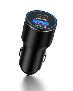 12 volt usb outlet, 30w+18w dual port usb c car charger, super fast charging cigarette lighter adapter usbc cargador carro auto plug phone car charger for android samsung galaxy, google, apple iphone