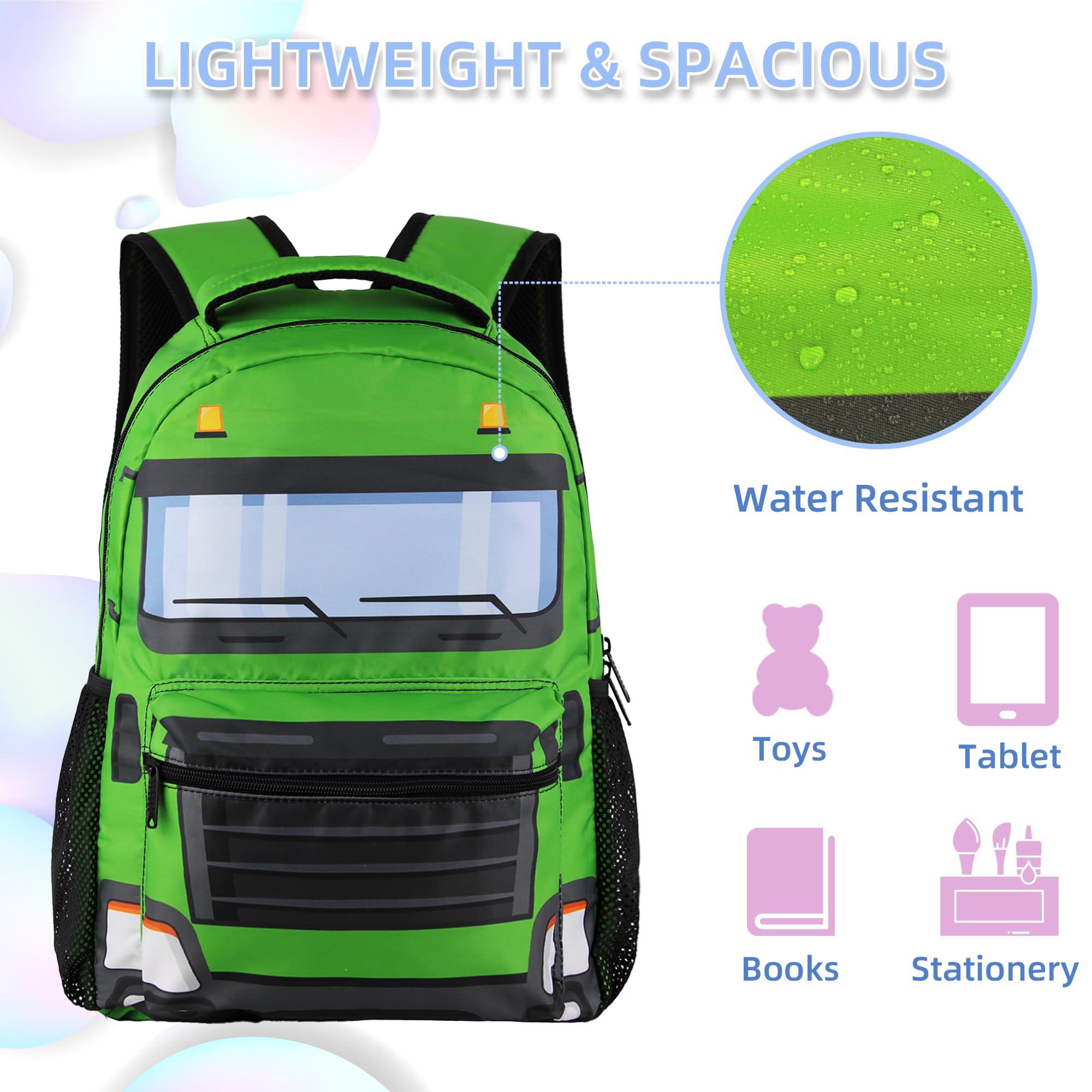 Garbage Truck Backpack for Boys Girls, Elementary Middle High School Bookbags for Teen Kids Students, Large Travel Laptop Backpack Durable Lightweight School Bags, Green