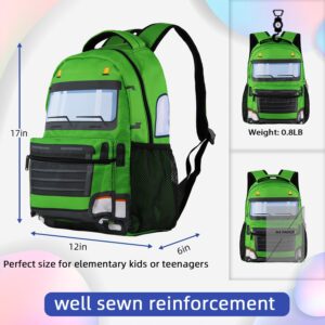 Garbage Truck Backpack for Boys Girls, Elementary Middle High School Bookbags for Teen Kids Students, Large Travel Laptop Backpack Durable Lightweight School Bags, Green