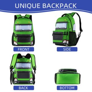 Garbage Truck Backpack for Boys Girls, Elementary Middle High School Bookbags for Teen Kids Students, Large Travel Laptop Backpack Durable Lightweight School Bags, Green