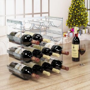 Water Bottle Organizer (Upgraded Widen), 4 Pack Stackable Plastic Water Bottle Cup Holder, Wine/Drink/Water Bottle Storage Stand for Kitchen Countertop, Cabinet, Freezer, Pantry, Hold 16 Containers