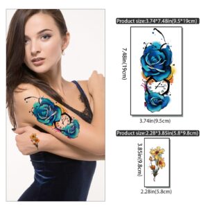 77 Sheets Flowers Temporary Tattoo, 17 Sheets Half Arm Rose Butterfly Snake Skull Fake Tattoos for Adults Arm Neck, 60 Sheets Tiny Realistic Temporary Tattoos Waterproof for Women Girls and Kids