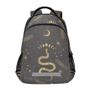nfmili golden snake moon kids backpack lightweight middle school elementary bookbags for boys girls school bag with chest strap 11.6 x 6.9 x 16.7 in