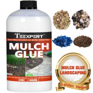 teexpert mulch glue-1 litre/34oz mulch glue for landscaping, ready to use mulch glue stabilizer high strength landscape adhesive lock non-toxic resin binder for gravel, stones, mulch & bark