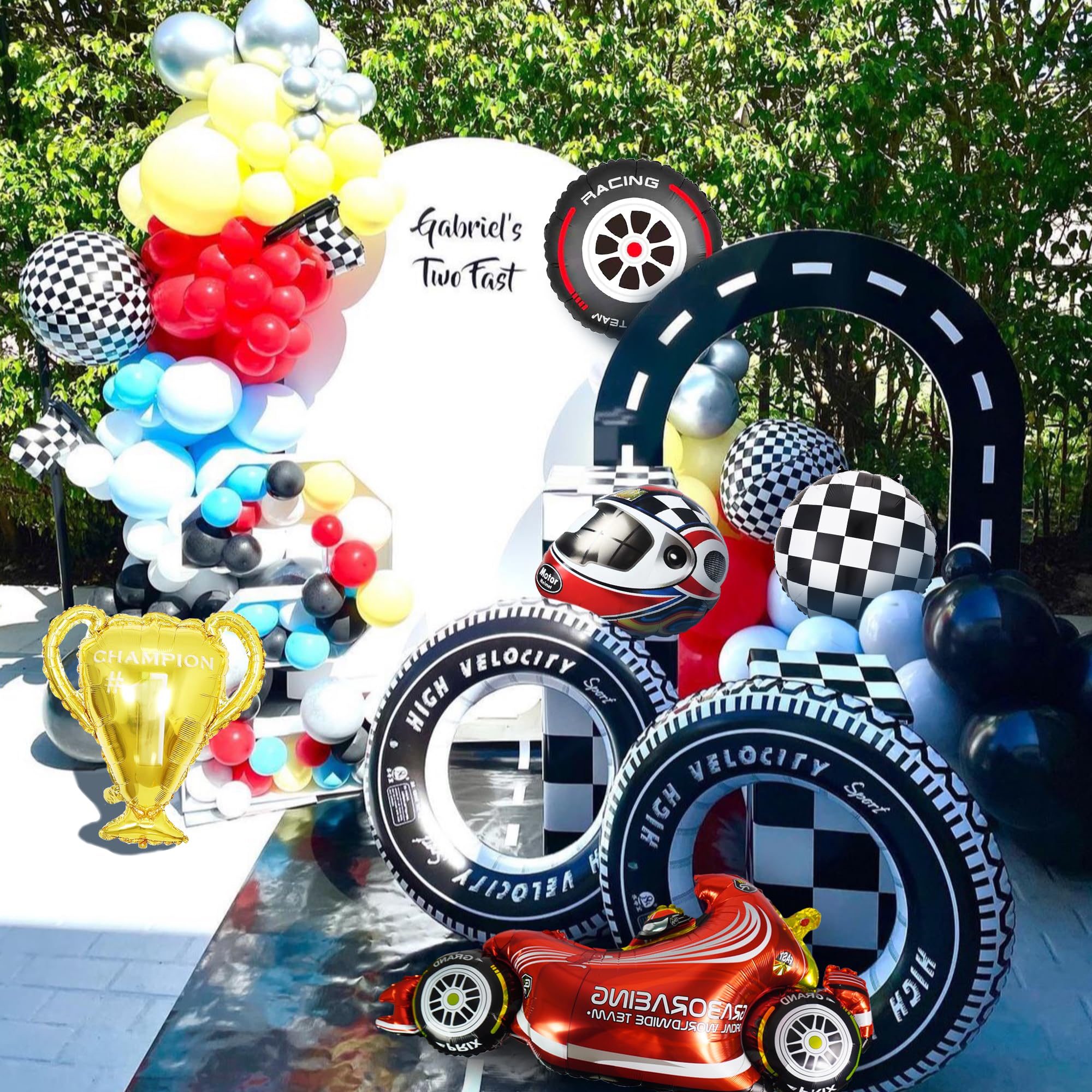 Car Race Balloons Race Car Party Decorations Helmets Tires Racer Balloons for Man Boy Kid Race Car Theme Party Two Fast Birthday Decorations Baby Shower Supplies (Race 1)