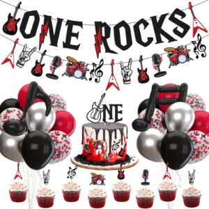 sinasasspel one rocks 1st birthday decoration party banner balloons kit rock and roll balloon garland for boy girl first birthday party decor red black guitar rock star party supplies