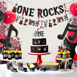 Sinasasspel One Rocks 1st Birthday Decoration Party Banner Balloons Kit Rock And Roll Balloon Garland for Boy Girl First Birthday Party Decor Red Black Guitar Rock Star Party Supplies