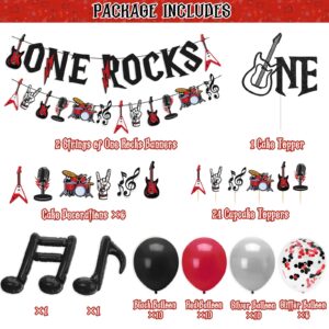 Sinasasspel One Rocks 1st Birthday Decoration Party Banner Balloons Kit Rock And Roll Balloon Garland for Boy Girl First Birthday Party Decor Red Black Guitar Rock Star Party Supplies