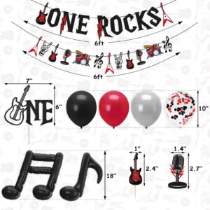 Sinasasspel One Rocks 1st Birthday Decoration Party Banner Balloons Kit Rock And Roll Balloon Garland for Boy Girl First Birthday Party Decor Red Black Guitar Rock Star Party Supplies