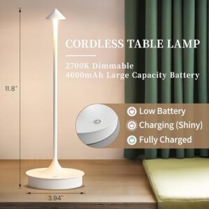BaiZhou Set of 2 Cordless Table Lamp Rechargeable, 4000mAh Led Touch Dimmable Table Lamp, Outdoor Waterproof Battery Operated Desk Lamp, Portable Memory Table Light for Dining Restaurant Bar(White)