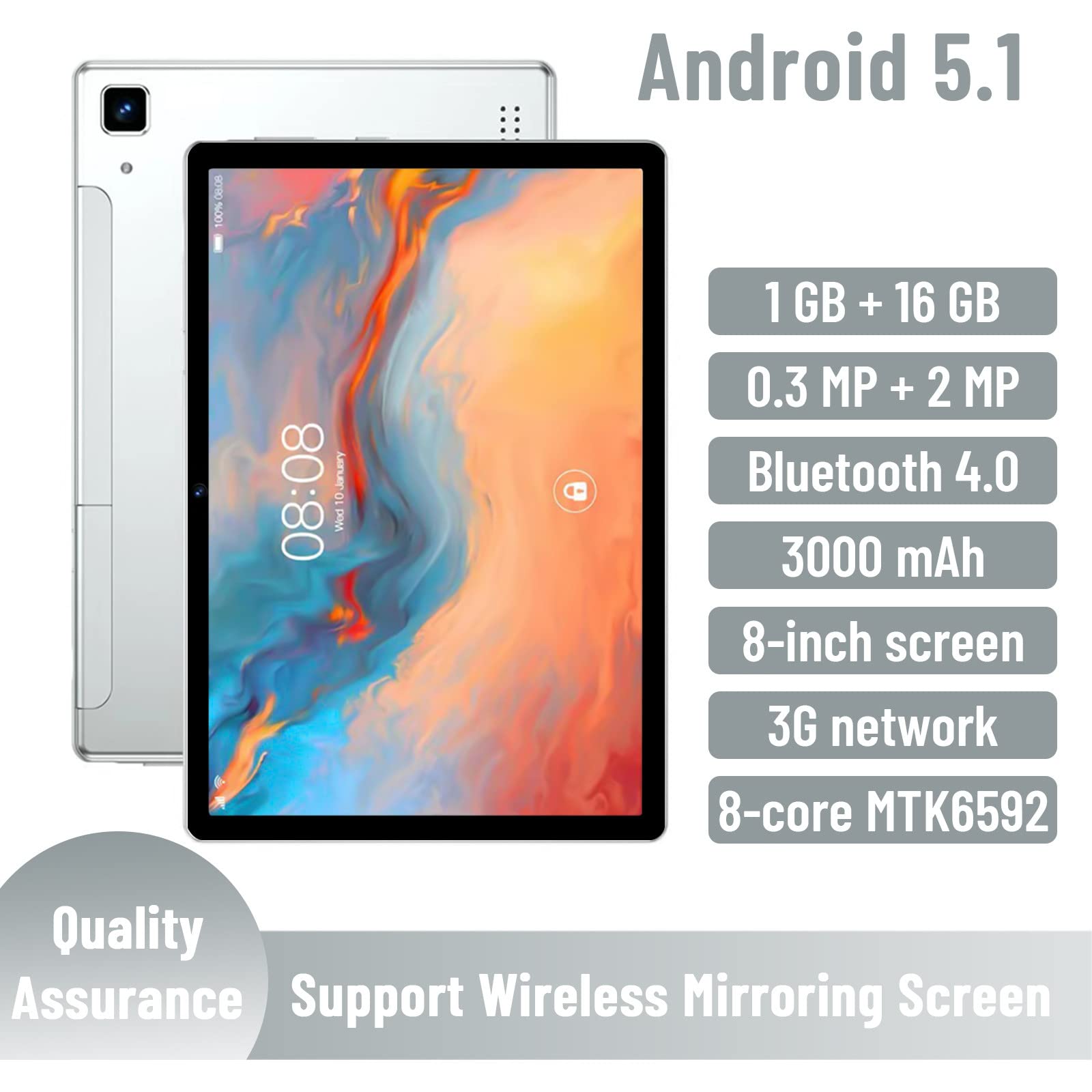 Tablet Android 6.1 System for Adults Kids Tablet with 10 Inch IPS Screen, 1GB RAM+16GB ROM, GPS, Call, Gaming Tablet Electronics for Men College Supplies Girlfriend Gifts Car Cool Stuff (White)