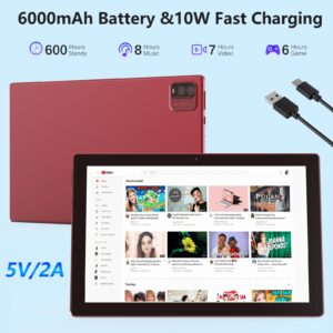 HOTTABLET Tablets Android 11 Tablet 4GB RAM 64 ROM 10 inch Tablet PC, IPS Touch Screen, Dual Camera, WiFi Computer Tablet, 6000mAh Tablet, Red