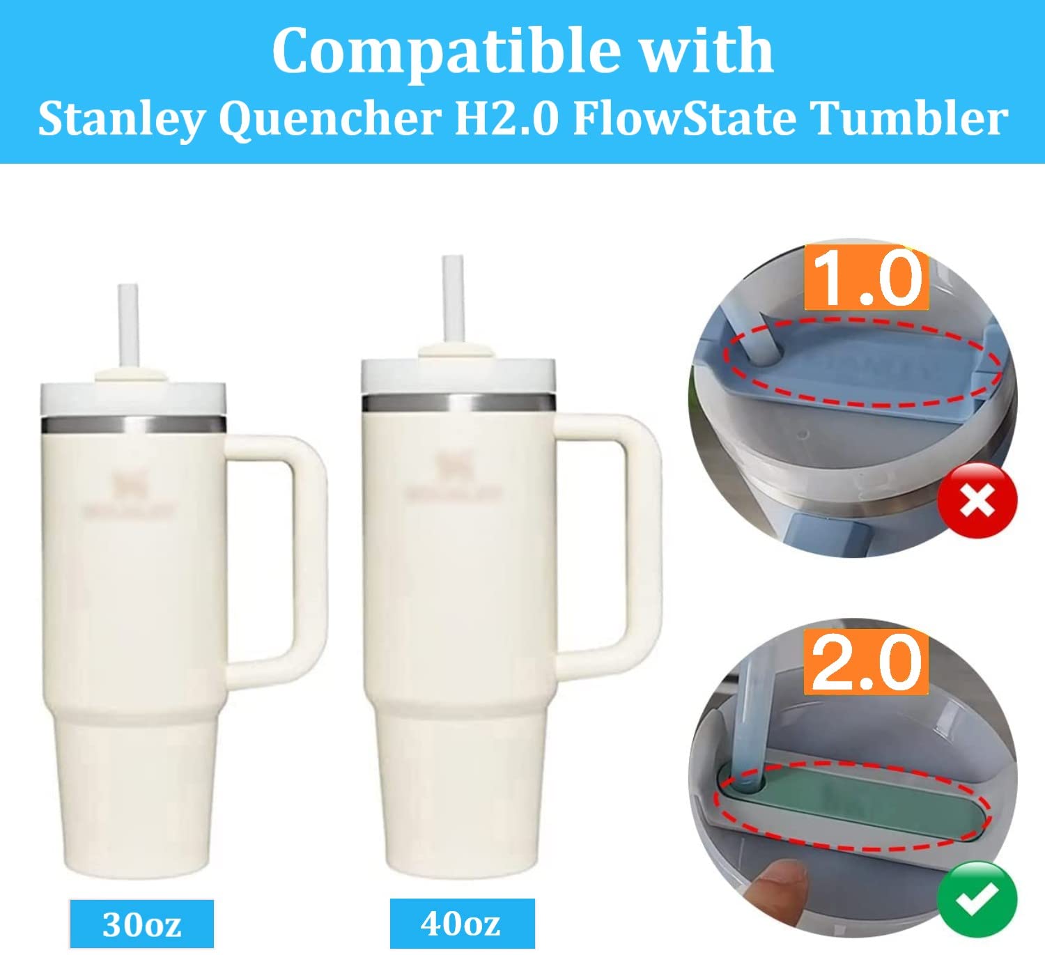 Damorr Spill Stoppers for Stanley 40 oz / 30 oz | Replacement Stanley Cup Accessories | Spill Stopper Compatible with Stanley Quencher H2.0 Tumbler