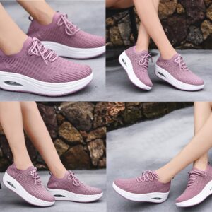 Crepuscute Women's Knitted Mesh Lace Up Orthopedic Sneakers,Slip Resistance Arch Support Tennis Sport Walking Shoes Lightweight Running Gym Air Sneakers for Plantar Fasciitis (Pink,7)