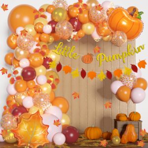 179Pcs Little Pumpkin Balloons Birthday Decorations, Fall Orange Balloon Garland Arch Kit String Lights Maple Eucalyptus Leaves 1st Girl Baby Shower Autumn Thanksgiving Gender Reveal Party Supplies