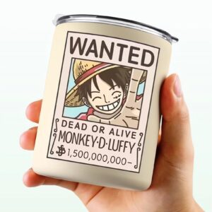 BayJew 12 oz Vacuum Insulated Tumblers with Lid and Straw, Double-Walled Stainless Steel Coffee Mug for Office Home,Cute One Piece Manga Anime Gifts