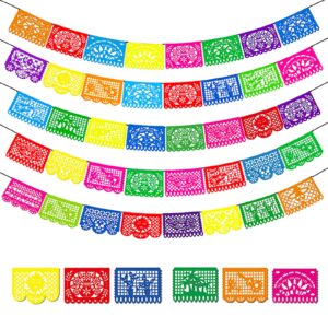 kucheri 5 packs 85ft mexican party banners, mexican themed party decorations, plastic papel picado banner, for fiesta party decorations, cino de mayo, day of the dead, 85 feet long total