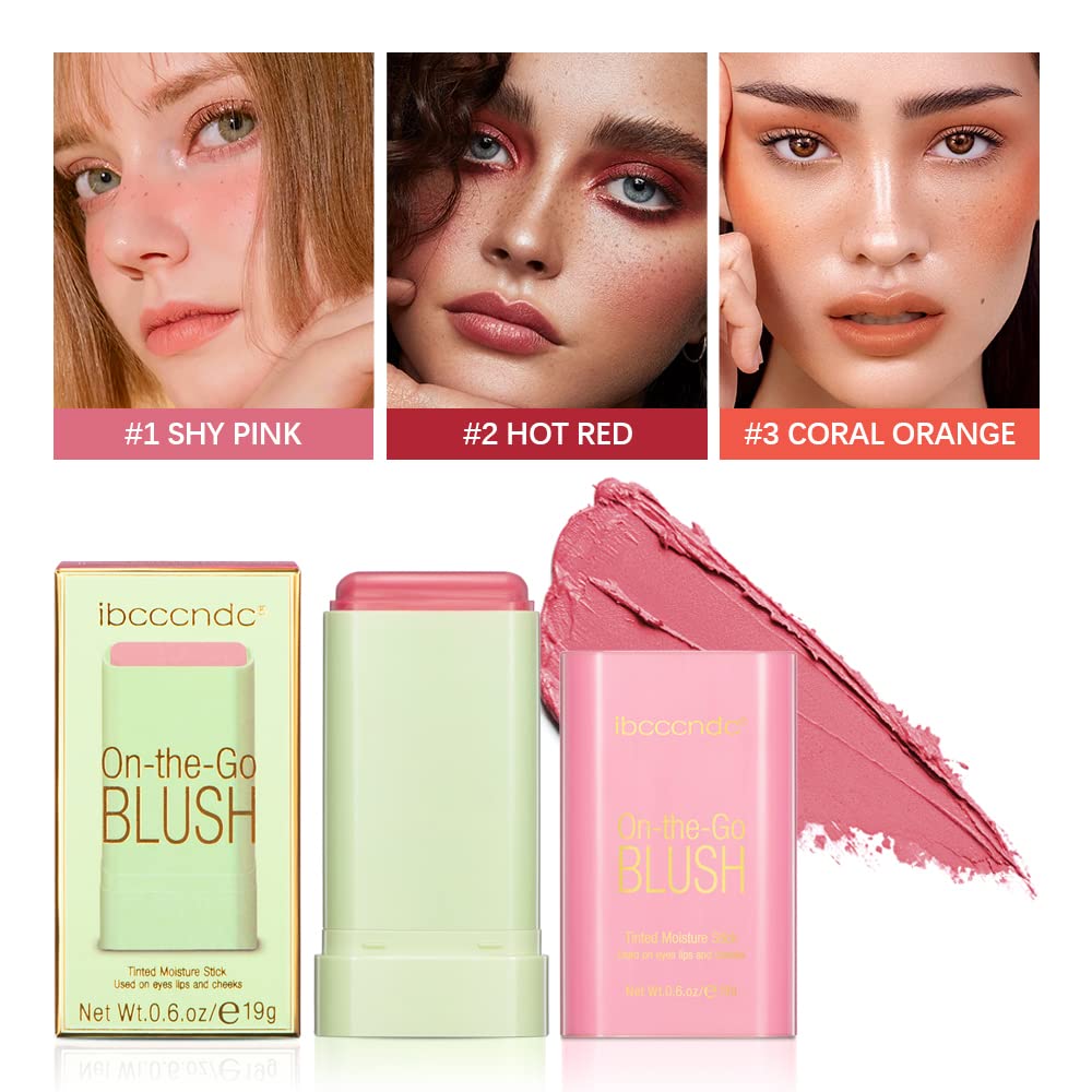 Blush Stick 2-in-1 Cheek and Lip Tint Soft Cream On-the-Go Blush Stick Blendable for Cheek Makeup，Blush Stick for Cheeks and Lips (Shy Pink)